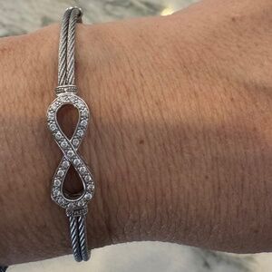 ALOR 18K White Gold Stainless Steel Diamond Infinity Cable Bracelet